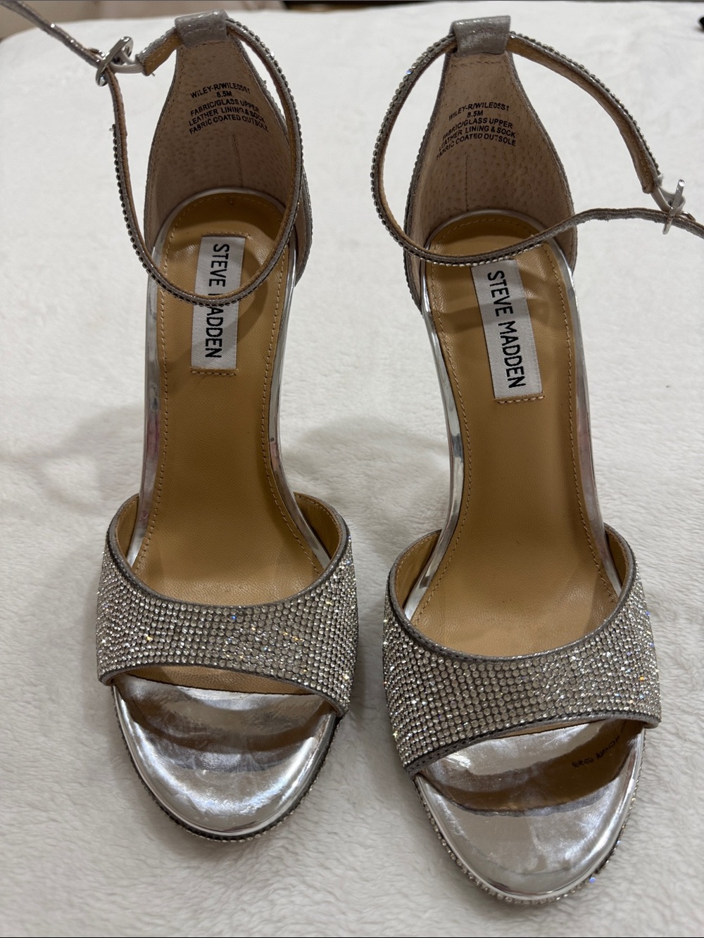 Steve Madden Silver Rhinestone Ankle-Strap Heels